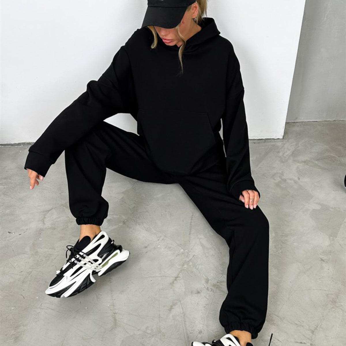 Damen Hoodie Jogginghose Anzug Baumwollmix Beige