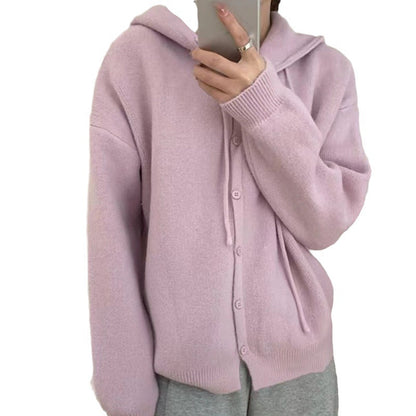 Damen Strickjacke Kapuze Knopfverschluss Norvielle