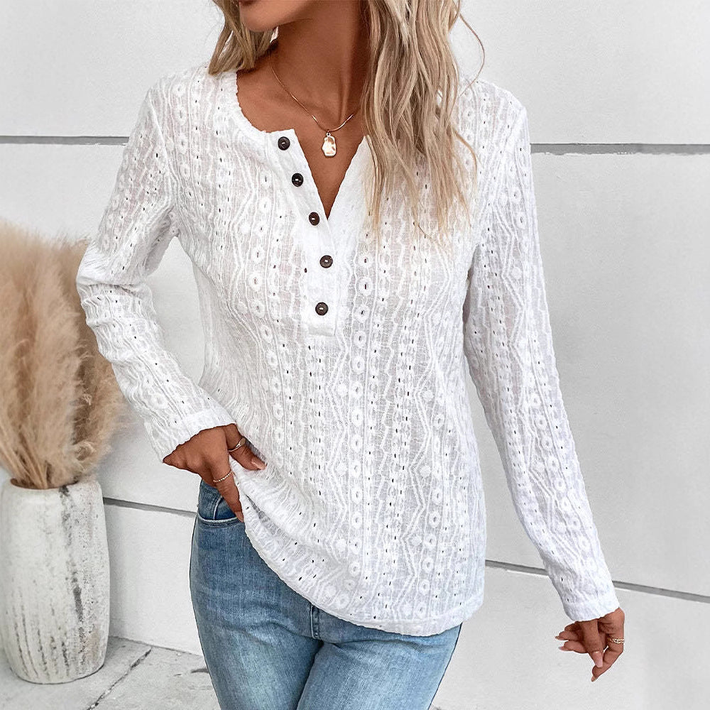 Damen Langarmshirt Nostalgisches Knopfdetail Norvielle - Norvielle