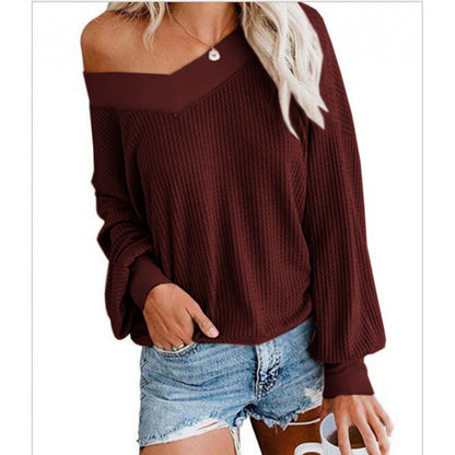 Damen Oversized Pullover Baumwolle V-Ausschnitt Rippdetails Norvielle