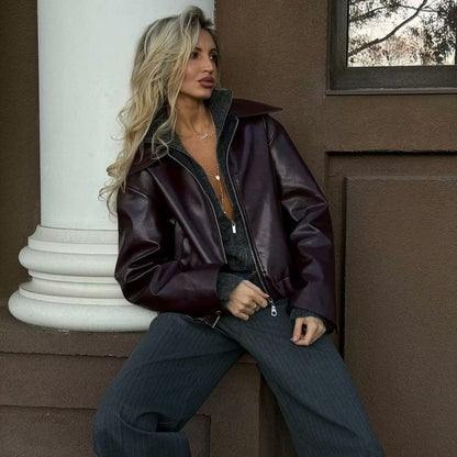 Damen Kunstlederjacke mit Kragen