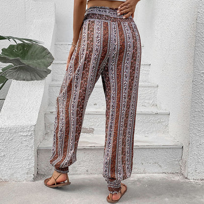 Damen Haremshose Elastischer Bund Bunter Ethnodruck