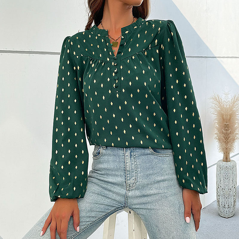 Damen Bluse Punktmuster Knopfleiste Norvielle