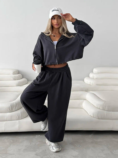 Damen Cropped Hoodie und Jogginghose Bequem Norvielle