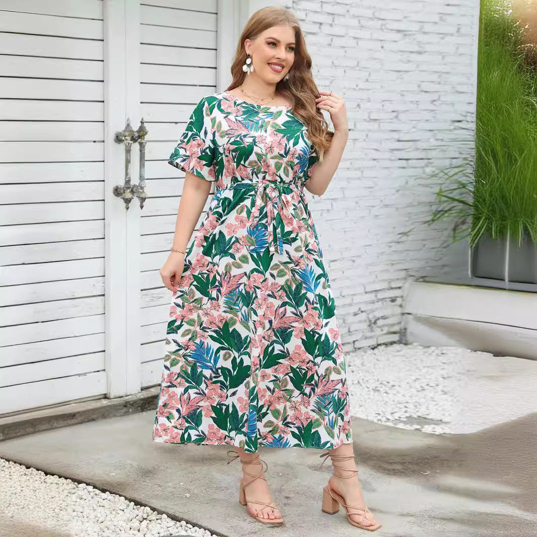 Damen Maxikleid mit Musterung und Dekorband