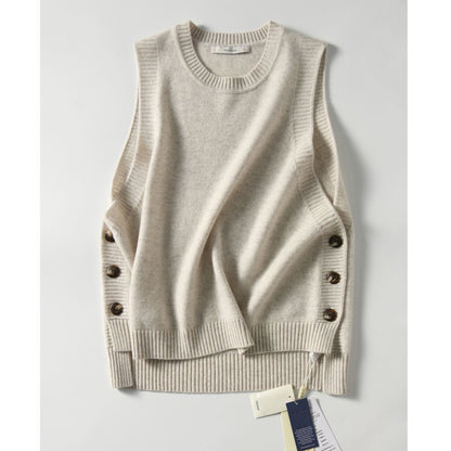 Damen Strickweste Dekorative Knöpfe Hochwertig Beige