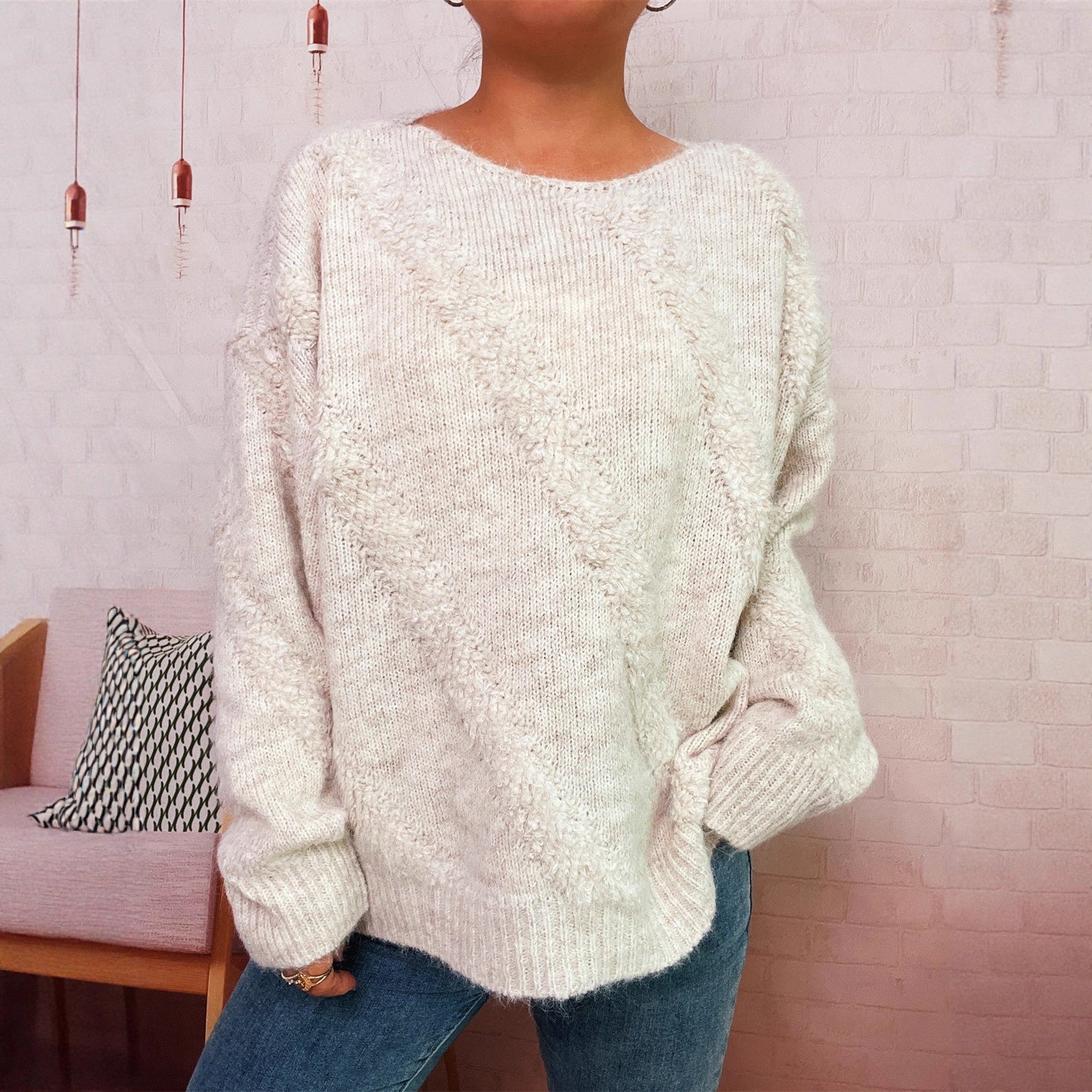 Damen Pullover Diagonales Strukturdesign Norvielle