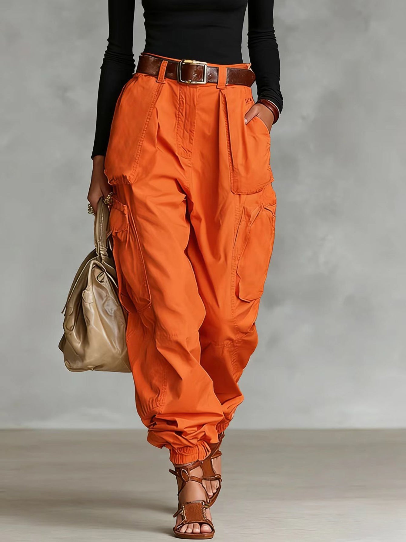 Damen Cargo-Hose Elastischer Bund Praktische Taschen