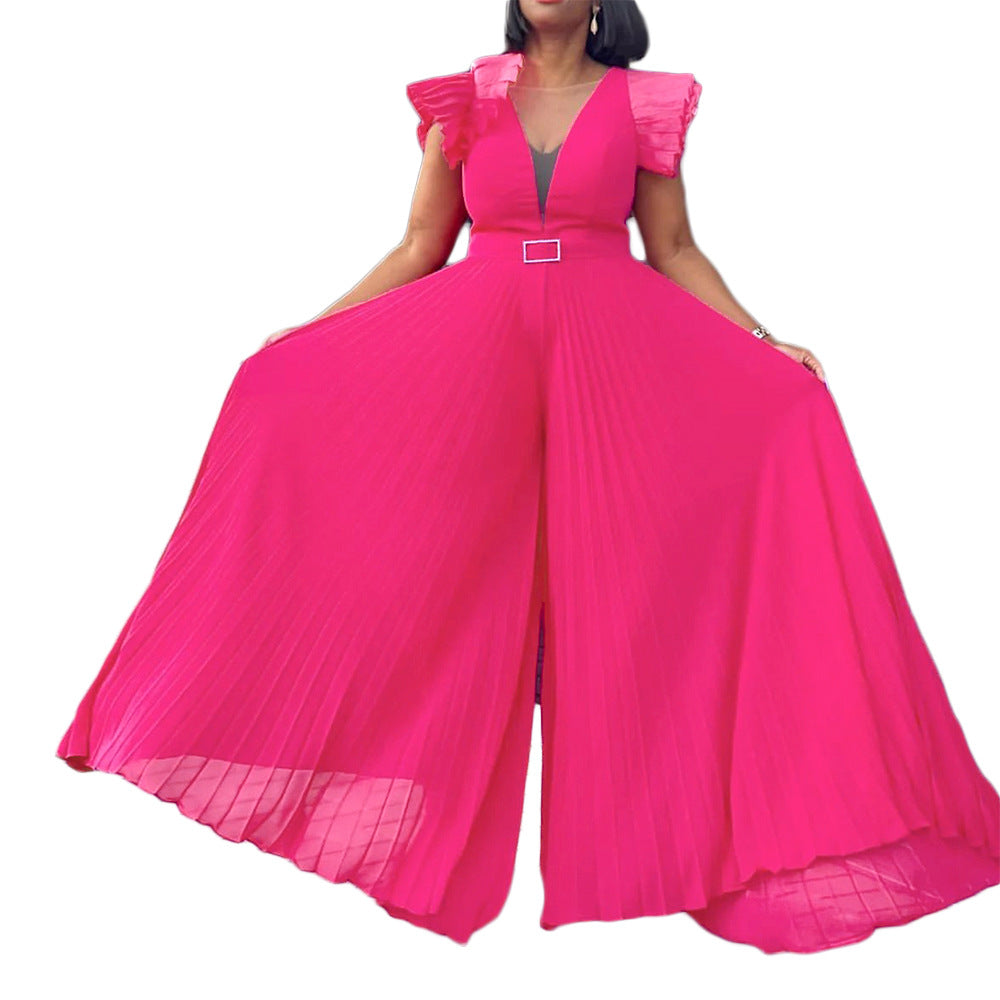 Damen Jumpsuit Rüschen Plissee Norvielle
