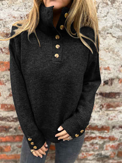 Damen Pullover Hohler Kragen Dekorative Knöpfe Norvielle
