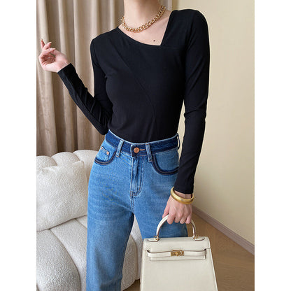 Damen Longsleeve V-Ausschnitt Figurbetont Norvielle