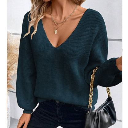 Damen Strickpullover V-Ausschnitt Dekoratives Schleifendetail