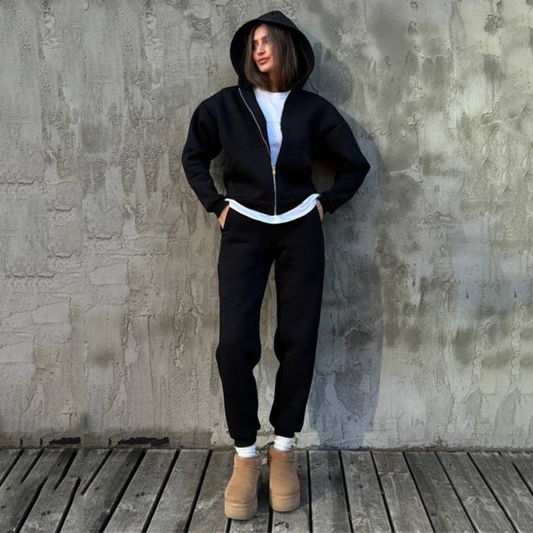 Damen Fleece-Jumpsuit mit Kapuze und Reißverschluss