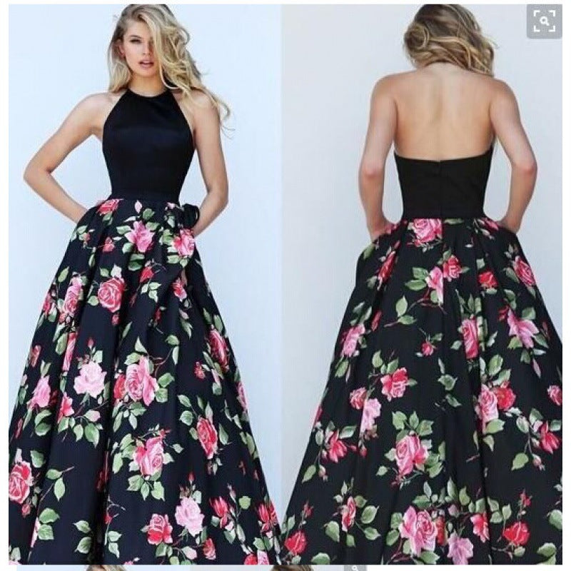 Damen Ballkleid Elegantes Oberteil Floraler Rock