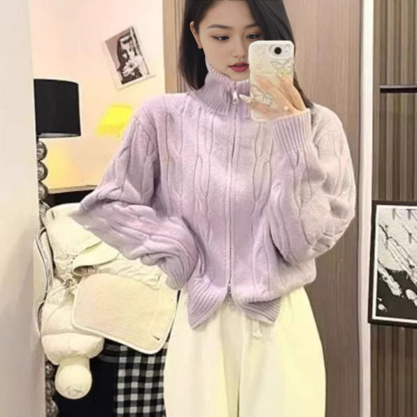 Damen Grobstrickpullover Hochkragen Norvielle