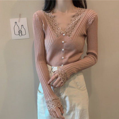 Damen Pullover Langärmlig Spitzendetails Norvielle - Norvielle