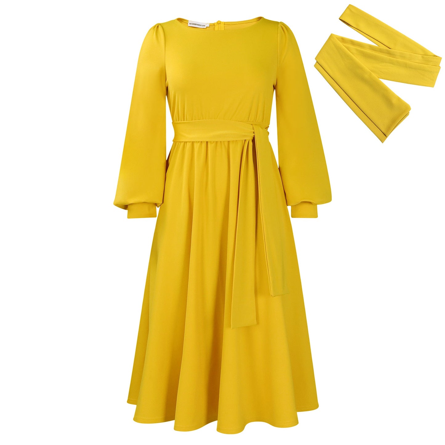 Damen Maxikleid Wickelgürtel Voluminöse Ärmel Norvielle