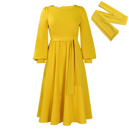 Damen Maxikleid Wickelgürtel Voluminöse Ärmel Norvielle