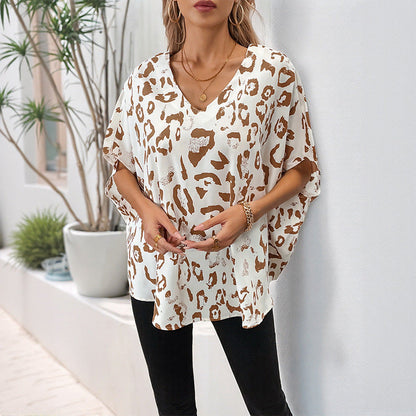 Damen Blusenshirt Animalprint V-Ausschnitt Elegant Norvielle