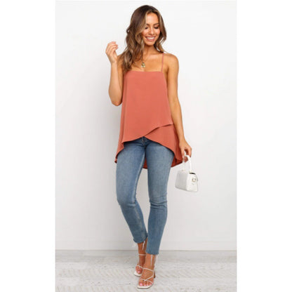 Damen Chiffon-Oberteil Asymmetrisch Spaghetti-Träger Norvielle