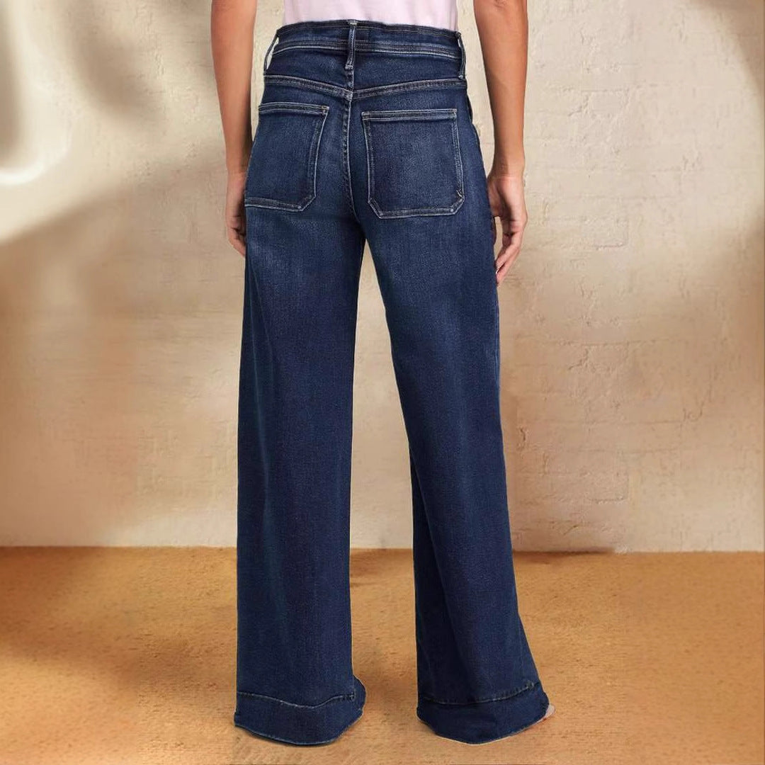 Damen Weite Jeans Verstellbarer Bund Trendiges Design Norvielle