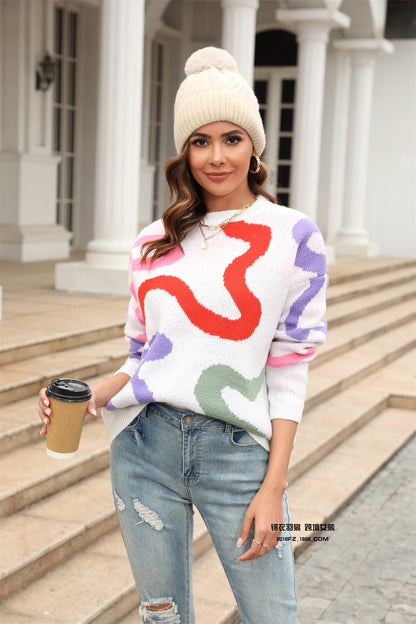 Damen Strickpullover Weiches Material Abstrakte Muster Norvielle