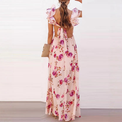 Damen Maxikleid Rüschen Floralmuster Norvielle