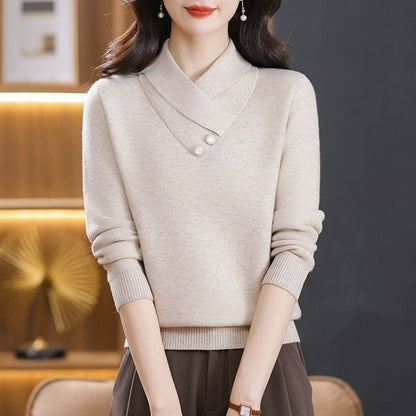 Damen Strickpullover V-Ausschnitt Dekorativ Norvielle