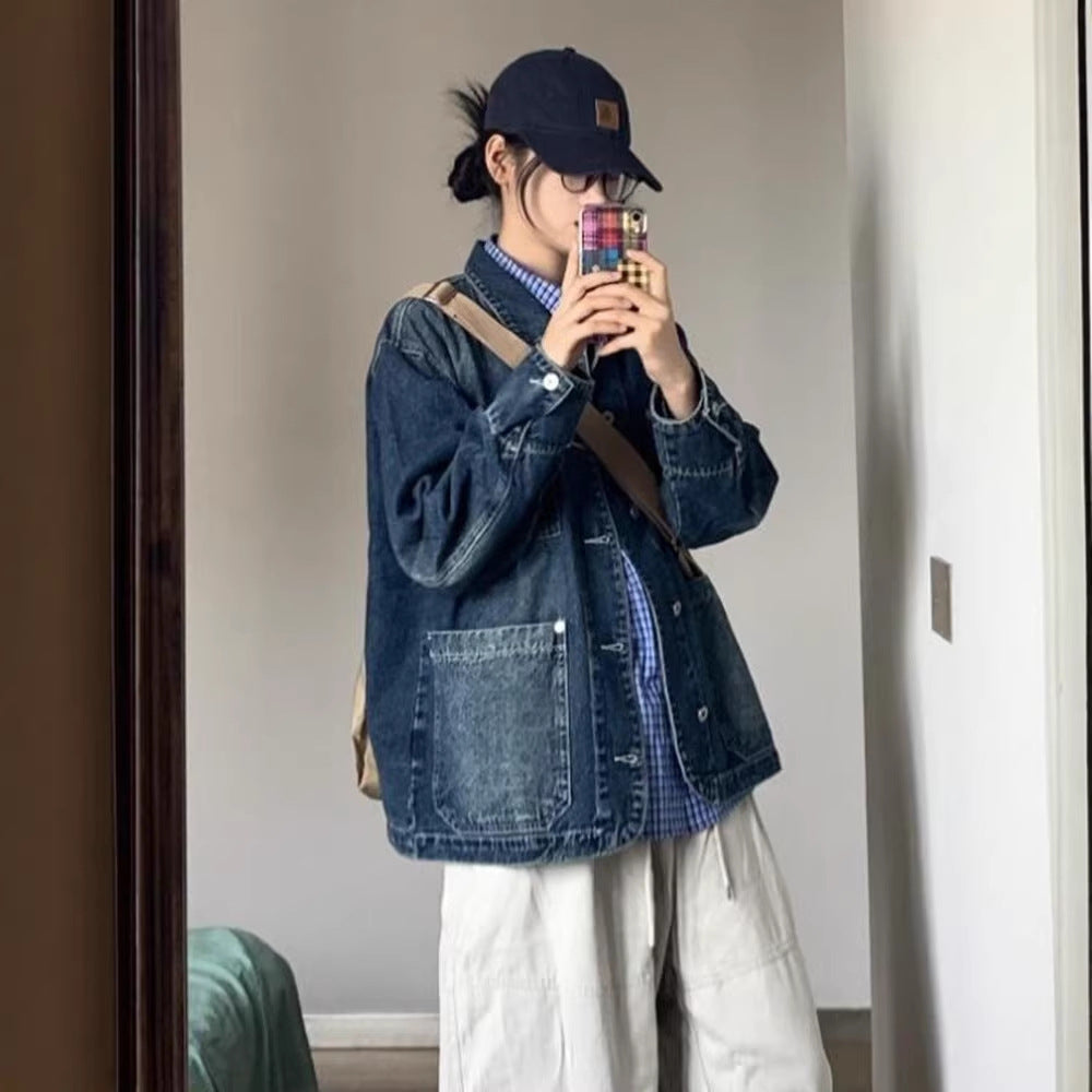 Damen Denim-Jacke Große Taschen Norvielle