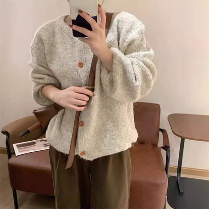 Damen Strickcardigan Kuschelig Dekorative Knöpfe Beige - Norvielle