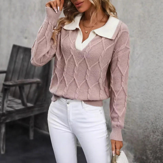 Damen Strickpullover Klassischer Polokragen Rautenmuster - Norvielle