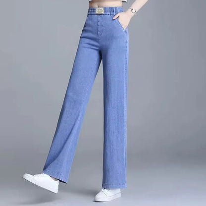 Damen Weite Jeanshose Elastisch Schwarz - Norvielle