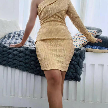 Damen Minikleid Asymmetrisch Kristallverzierung