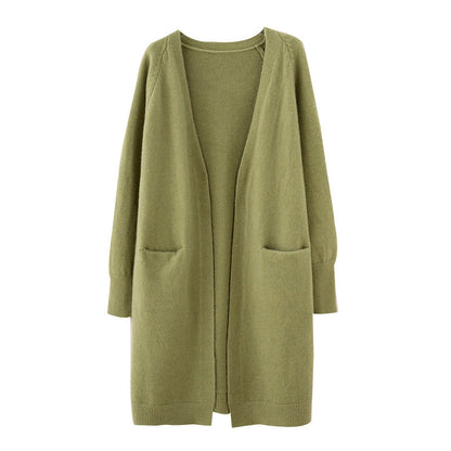 Damen Strickjacke Lässig Offener Schnitt Tiefen Taschen Beige