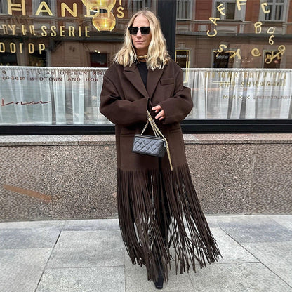 Damen Oversized Mantel Fransen Norvielle