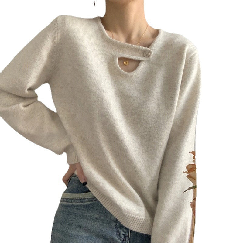 Damen Pullover Lässiger Schnitt Mit Knopfdetail Beige