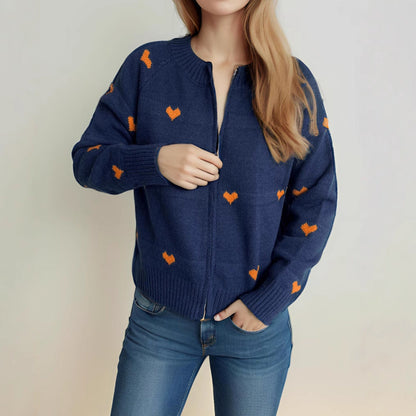 Damen Strickcardigan Herzmuster Reißverschluss Norvielle - Norvielle