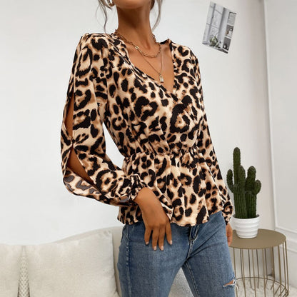 Damen Bluse Leopardenmuster Rüschendetails Norvielle