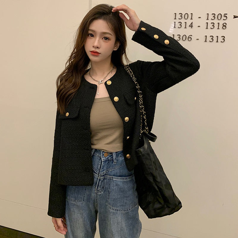 Damen Kurzblazer Goldene Knöpfe Moderner Schnitt