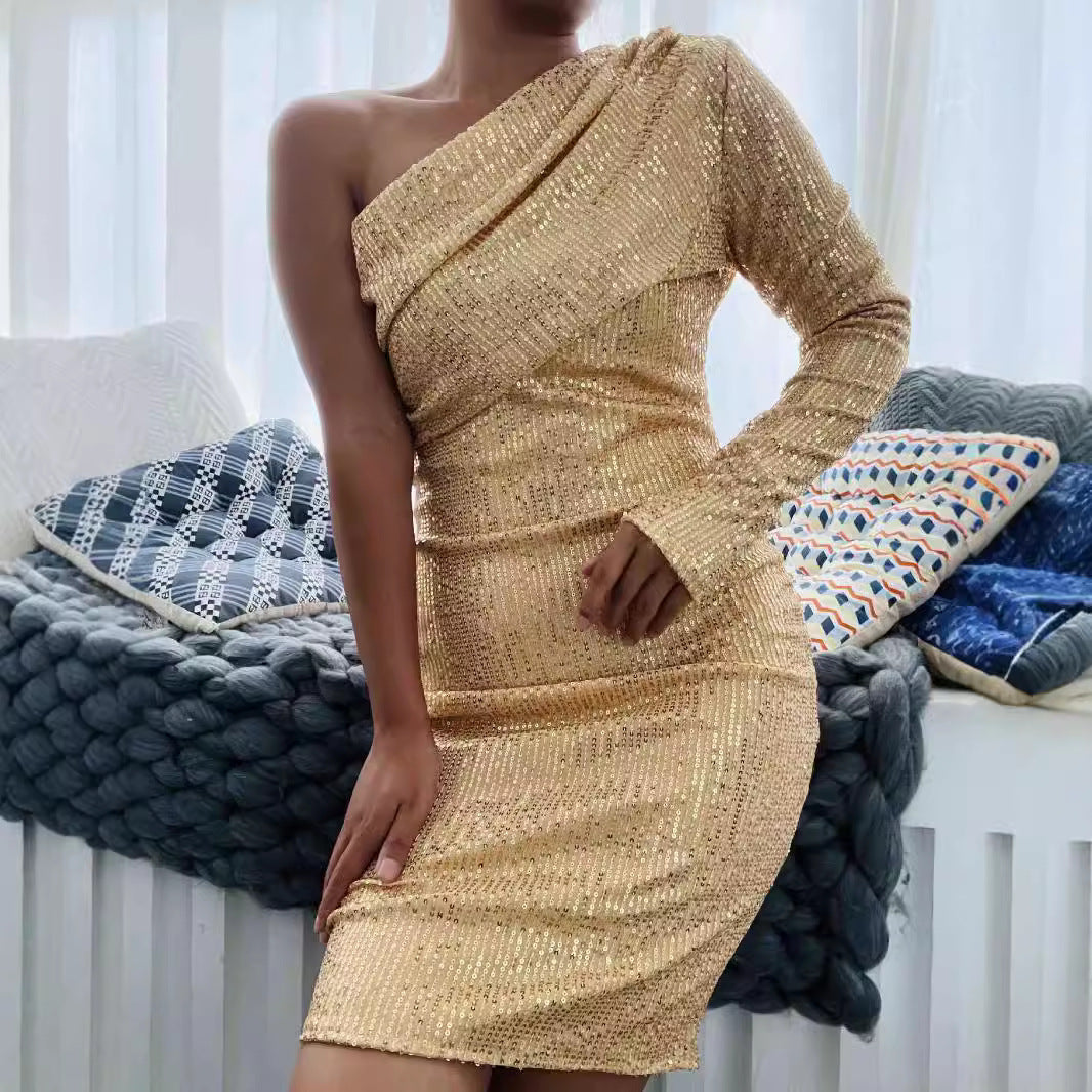 Damen Minikleid Asymmetrisch Kristallverzierung Schwarz - Norvielle