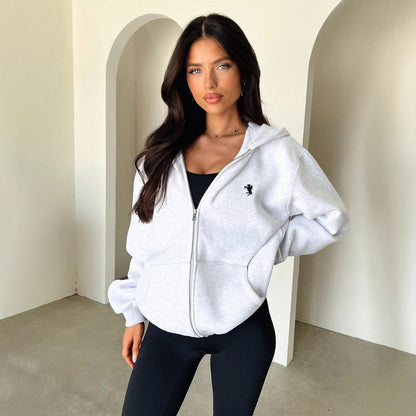 Damen Hoodie mit Taschen Elastisch Grau Norvielle - Norvielle