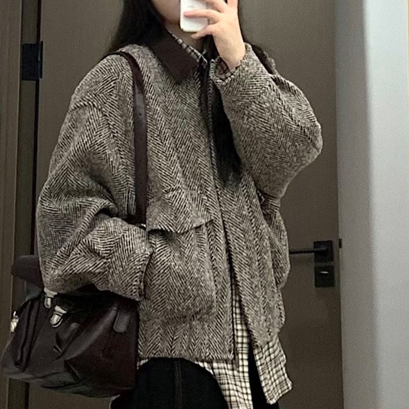 Damen Wolljacke Karomuster