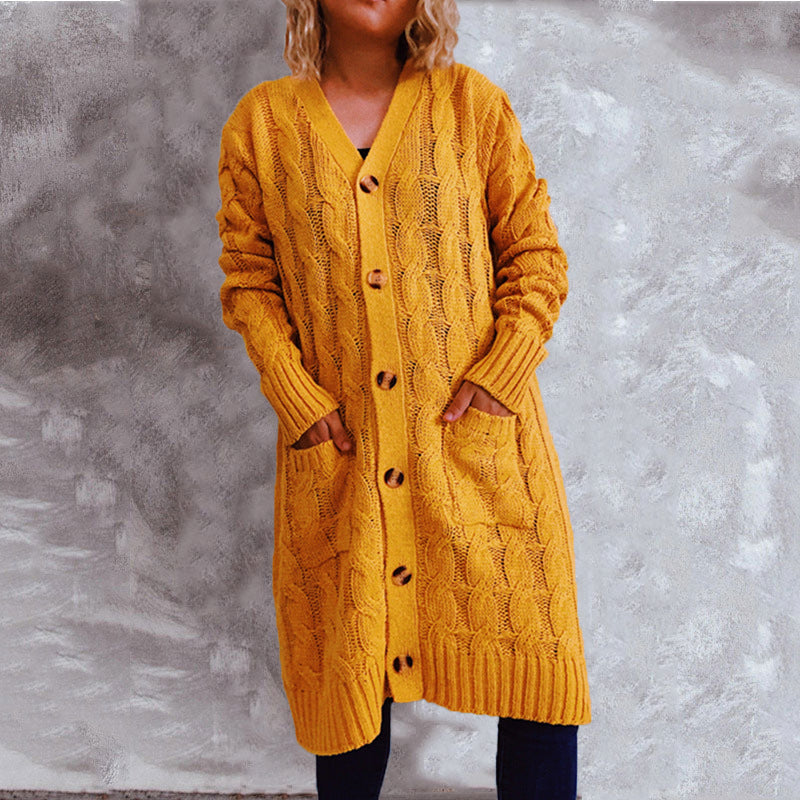 Damen Grobstrick Cardigan mit Taschen und Knöpfen Beige