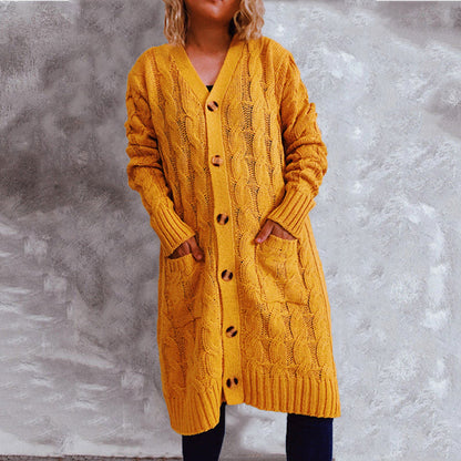 Damen Grobstrick Cardigan mit Taschen und Knöpfen Beige