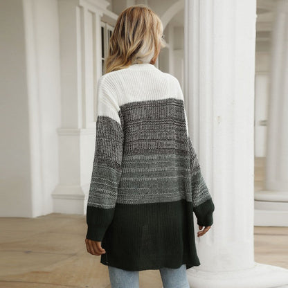 Damen Strickcardigan Lässig Blockstreifen Weite Ärmel Beige