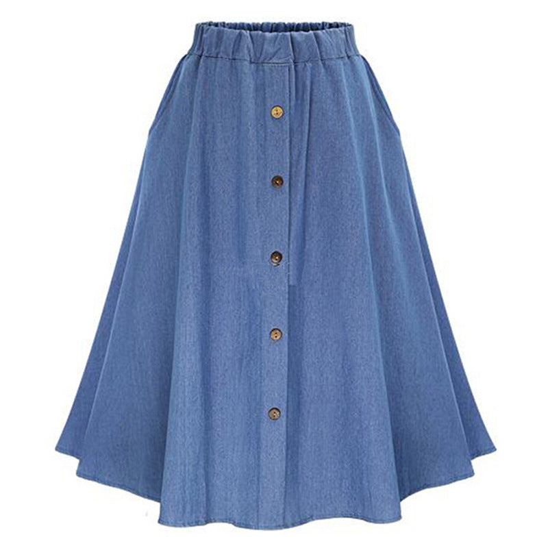 Damen Denim-Rock Lang Knopfdetails