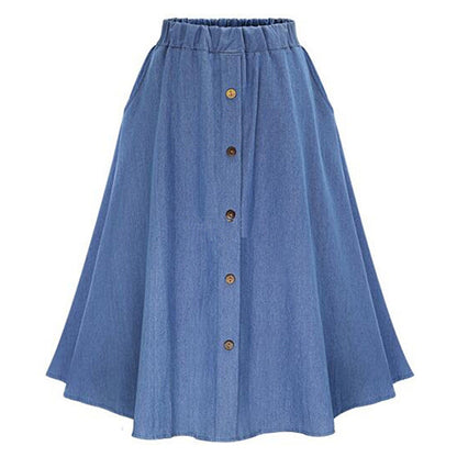 Damen Denim-Rock Lang Knopfdetails