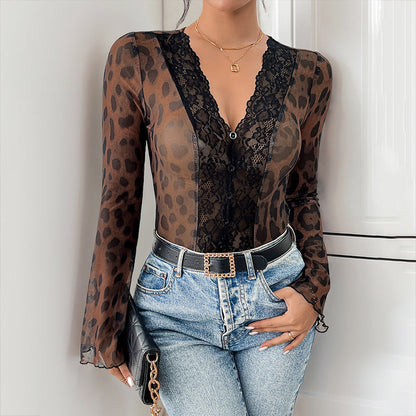 Damen Bluse Spitzenapplikation Transparent