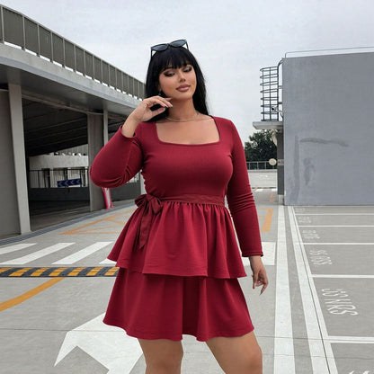 Damen Minikleid Quadratischer Ausschnitt Rüschen Taillenband - Norvielle