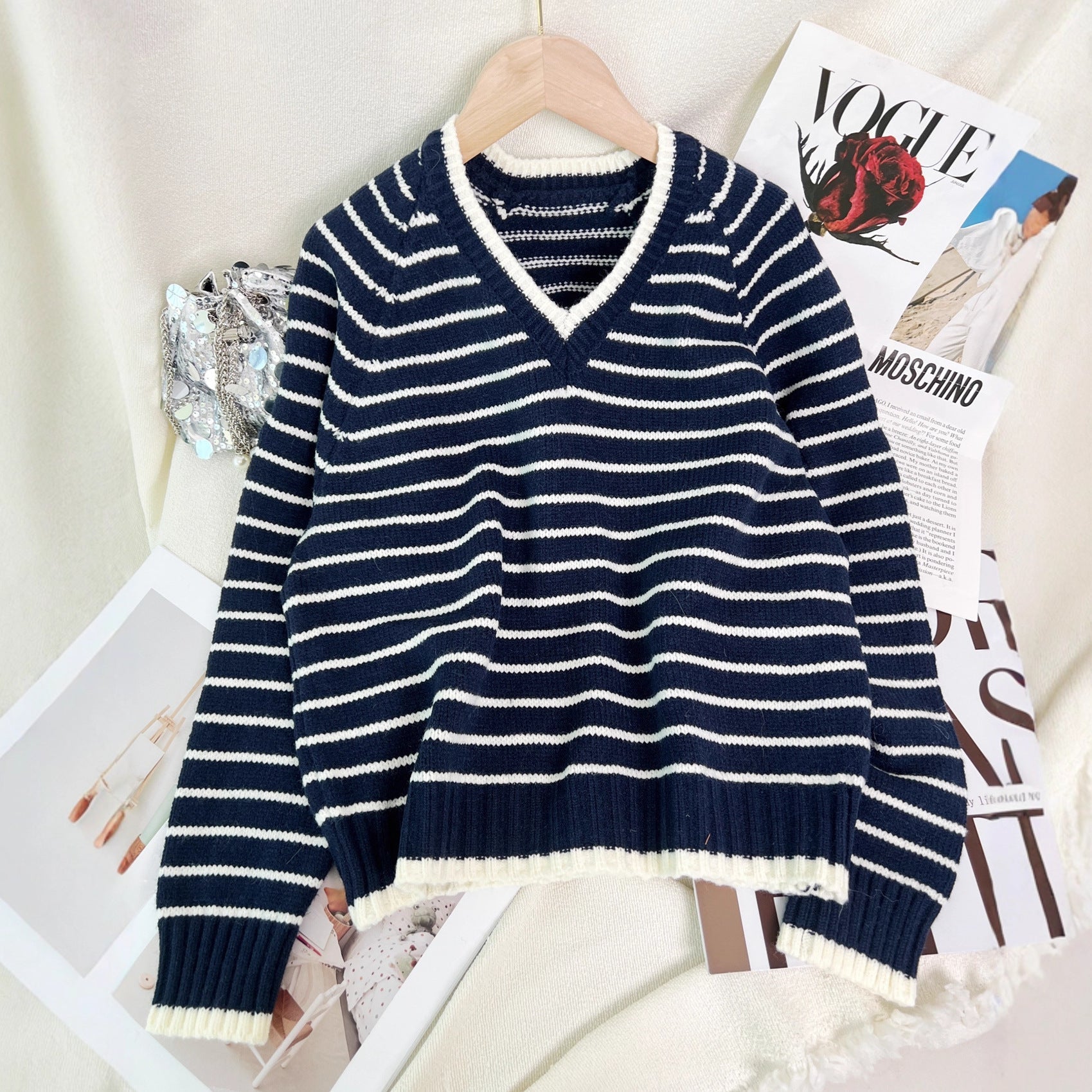 Damen Pullover Gestreift V-Ausschnitt Lässig Norvielle - Norvielle